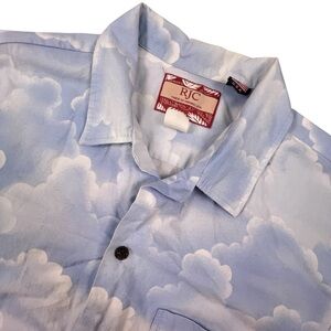 Vintage 80's RJC Hawaiian Shirt Men's XL Blue Floral Palm Made in Hawaii, USA